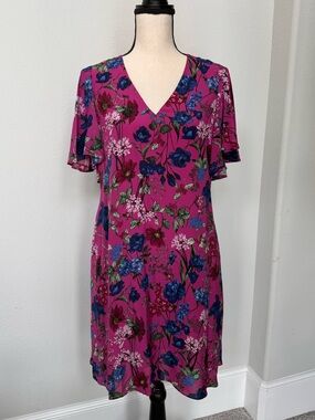 Hatch Maternity Fuchsia Floral V-Neck Mini Dress